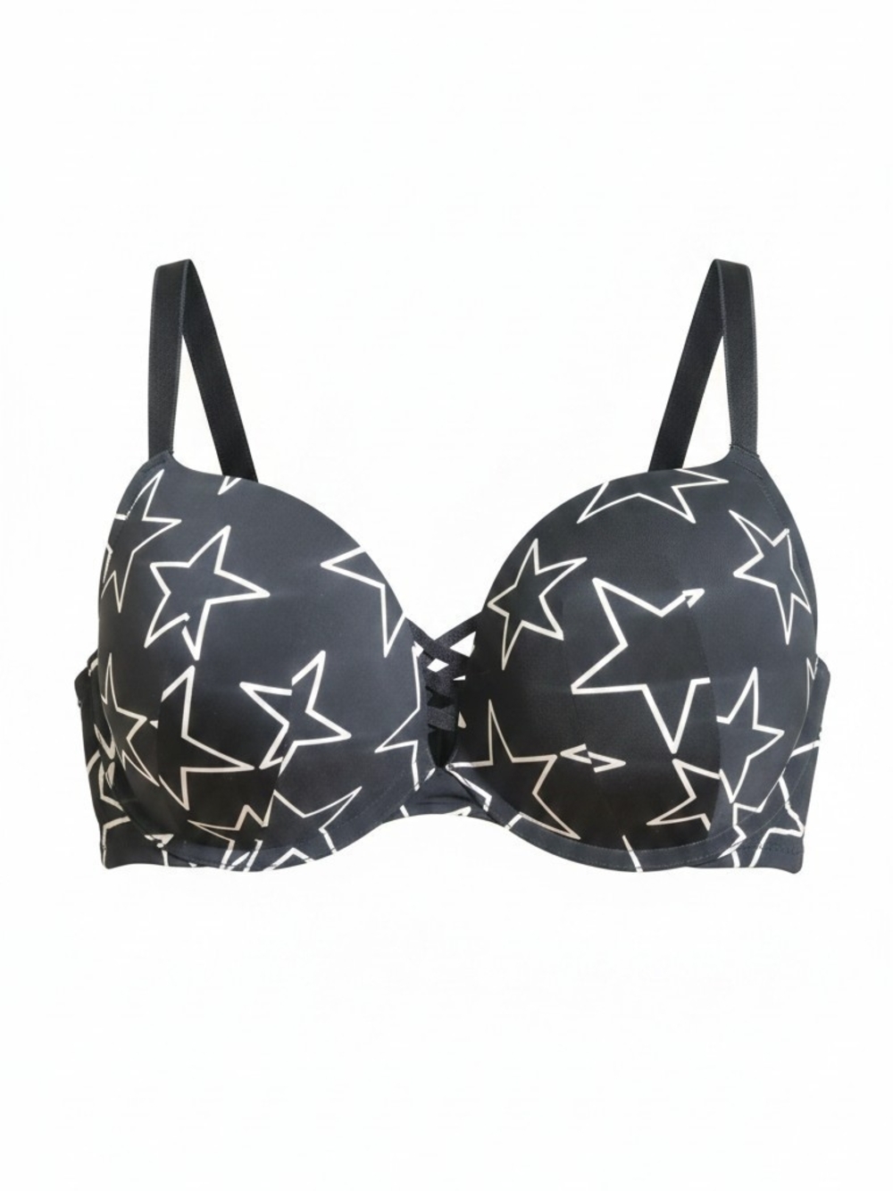 Torrid Curve Push-Up Plunge Bra Black White Stars Plus 44B Soft Intimate